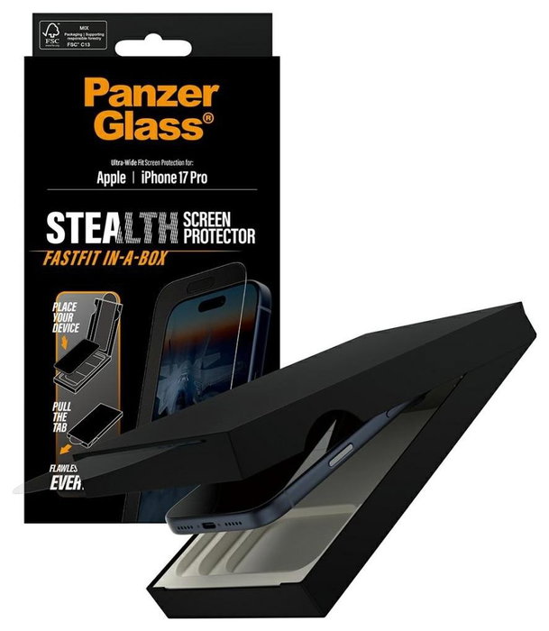 PanzerGlass Stealth Screen Protector con Marco Negro para iPhone 17 Pro