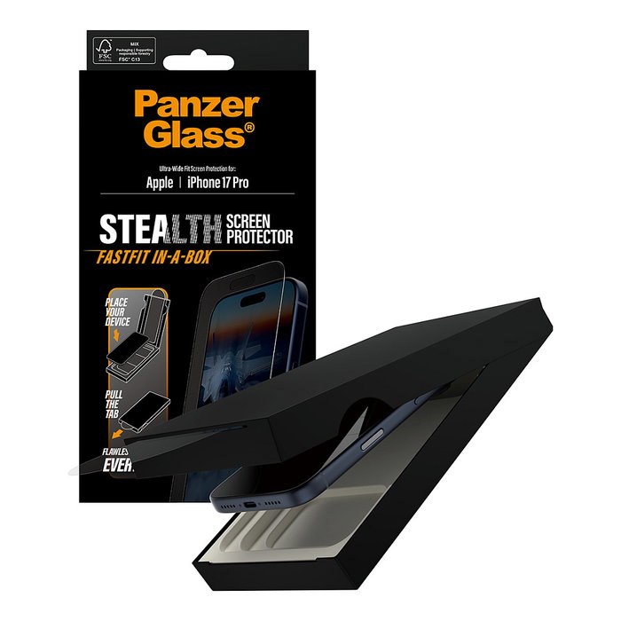PanzerGlass Stealth Screen Protector con Marco Negro para iPhone 17 Pro