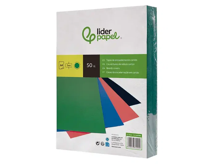 Liderpapel Tapa Encuadernación Cartón A4 1mm Verde Paquete 50 Unidades