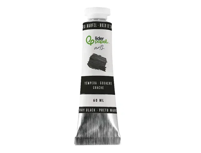 Liderpapel Tempera Gouache Tubo de Aluminio 60 ml - Negro Marfil - Pintura al Agua Opaca de Secado Rápido para Papel y Cartón