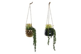 DKD Home Decor Planta de Cerámica Colgante 15x15x70 Surtida de 2 Colores