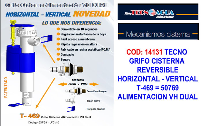 TECNO Grifo Cisterna T-469 Reversible con Alimentación Dual VH 50769 TECNO Grifo Cisterna T-469 Reversible con Alimentación Dual VH 50769