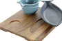 DKD Home Decor Set de 4 Aperitivos Loving Home Peces en Porcelana y Acacia de 19,5x16,5 cm de Color Azul y Natural