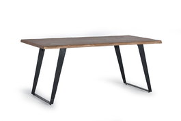 GINER Y COLOMER Mesa Comedor Acacia Natural con Patas de Metal Negro, Tapas Talladas a Mano, 4 cm de Grosor