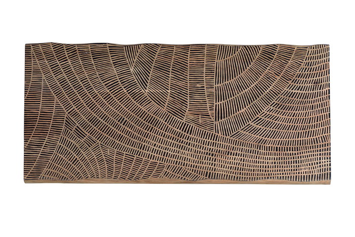 GINER Y COLOMER Mesa Comedor Acacia Natural con Patas de Metal Negro, Tapas Talladas a Mano, 4 cm de Grosor