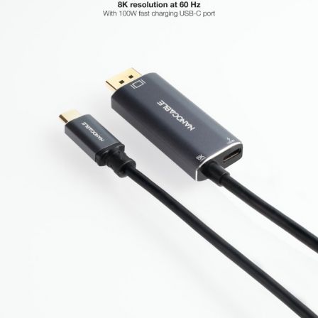 Nano Cable 10.15.5012 Cable USB-C a DisplayPort 8K 60Hz y carga USB-C PD 100W | 1.8 m | Negro | Compatible con Mac y Windows