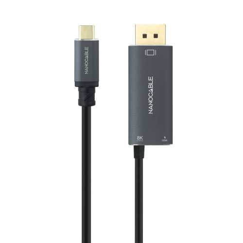 Nanocable Conversor USB-C a DisplayPort 8K con USB-C PD 100W, 1.8 m, Negro
