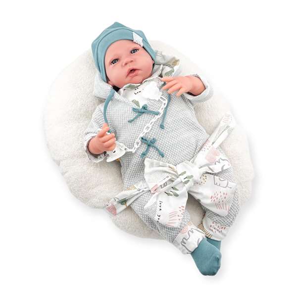 Berjuan Muñeco Reborn con Pijama Buzo Gris de Punto, Almohada de Lactancia y Mecanismo, 50 cm Berjuan Muñeco Reborn con Pijama Buzo Gris de Punto, Almohada de Lactancia y Mecanismo, 50 cm