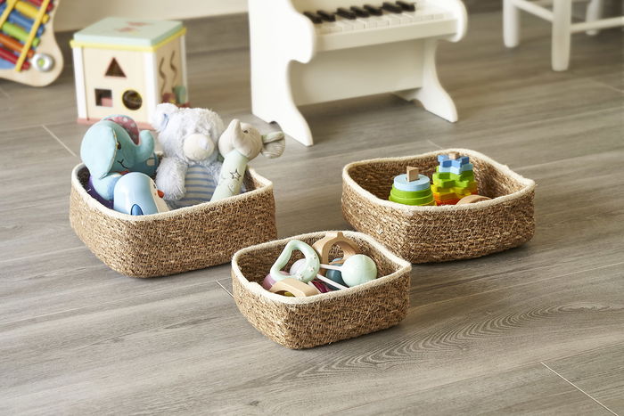 Privilege Set de 3 Cestas de Mimbre Cuadradas en Color Priz de 23 cm, 20 cm y 17 cm (4 Cajas)