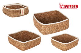 Privilege Set de 3 Cestas de Mimbre Cuadradas en Color Priz de 23 cm, 20 cm y 17 cm (4 Cajas)