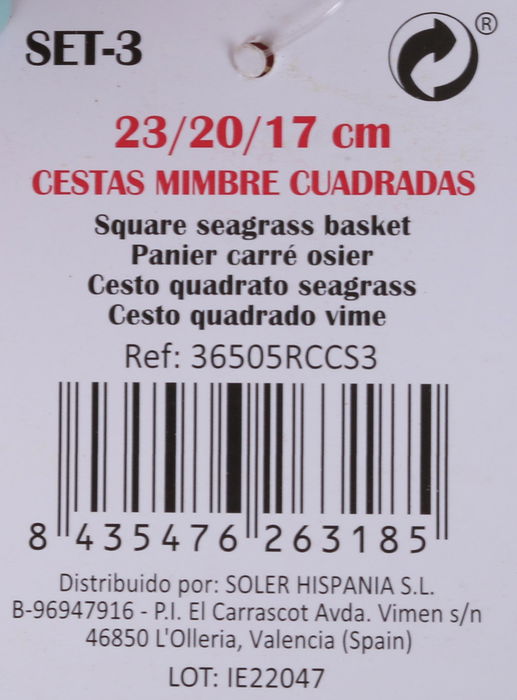 Privilege Set de 3 Cestas de Mimbre Cuadradas en Color Priz de 23 cm, 20 cm y 17 cm (4 Cajas)