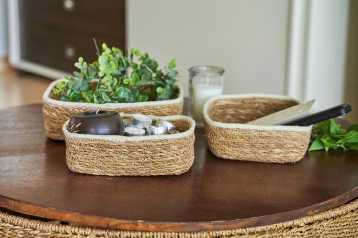 Privilege Set de 3 Cestas de Mimbre Cuadradas en Color Priz de 23 cm, 20 cm y 17 cm (4 Cajas)