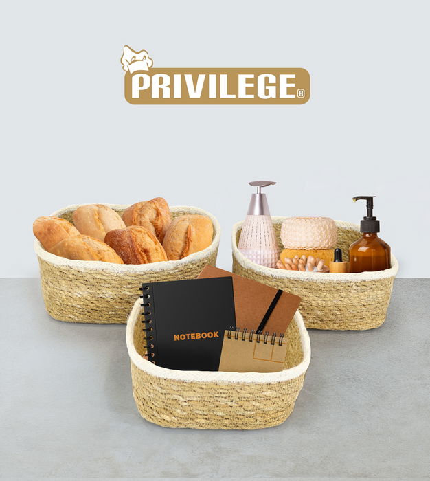 Privilege Set de 3 Cestas de Mimbre Cuadradas en Color Priz de 23 cm, 20 cm y 17 cm (4 Cajas)