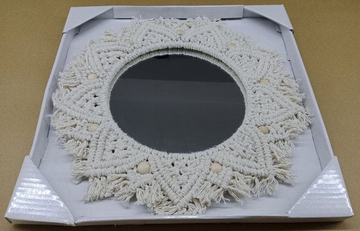 DKD Home Decor Espejo Macramé Cristal Blanco 40x40 cm