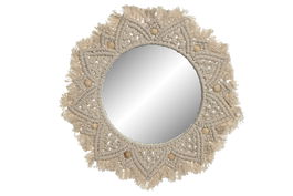 DKD Home Decor Espejo Boho Blanco Cristal Macrame 40 x 40 x 2 cm (2 Unidades)