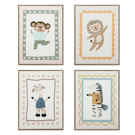 DKD Home Decor Cuadros sobre Lienzo Animales Surtido de 4 Unidades con Relieve
