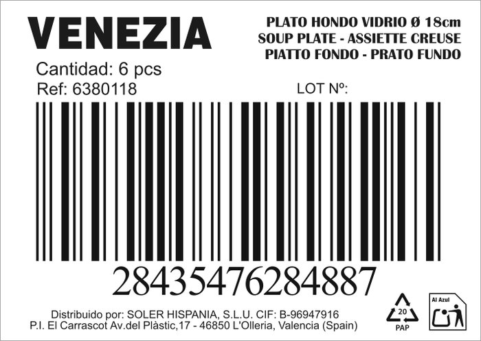 La Mediterranea Plato Hondo Venezia de Vidrio Ø 18cm (Pack de 6)