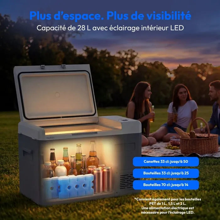 MEDION Refrigerador eléctrico MD370027 Compacto 28 L Clase C 45 dB Congelación por compresor