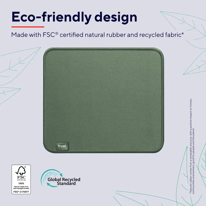 Trust Boye Eco - Alfombrilla de Ratón Ecológica, Caucho, Superficie PET, Tamaño Mediano 250 x 210 mm, Color Verde