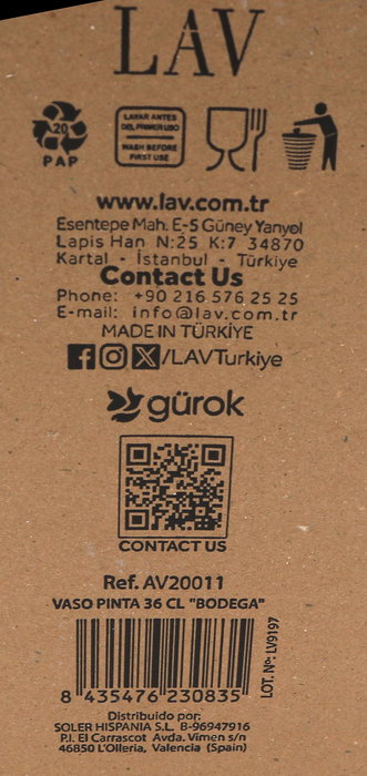 Lav Vaso Pinta 34 cl Bodega (48 Unidades)