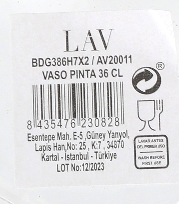 Lav Vaso Pinta 34 cl Bodega (48 Unidades)