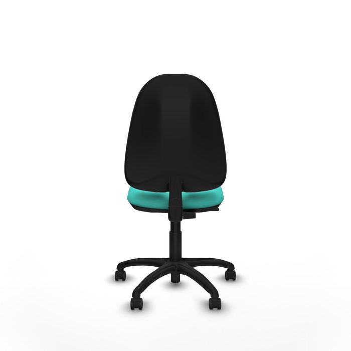 Silla de oficina Algarra con mecanismo Contacto permanente básico tapizada con Similpiel color Turquesa. Equipada con Base poliamida negra, Sin brazos y Ruedas autofrenantes Silla de oficina Algarra con mecanismo Contacto permanente básico tapizada con Similpiel color Turquesa. Equipada con Base poliamida negra, Sin brazos y Ruedas autofrenantes