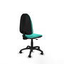 Silla de oficina Algarra con mecanismo Contacto permanente básico tapizada con Similpiel color Turquesa. Equipada con Base poliamida negra, Sin brazos y Ruedas autofrenantes
