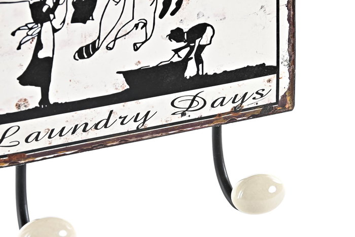 DKD Home Decor Perchero Pared Vintage Negro Blanco Metal 6 x 12 x 23 cm (4 Unidades)