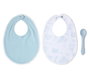 KioKids Set de 2 Baberos de Algodón y Cuchara de Silicona Alimenticia para Bebé +4 Meses - Azul