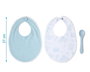 KioKids Set de 2 Baberos de Algodón y Cuchara de Silicona Alimenticia para Bebé +4 Meses - Azul