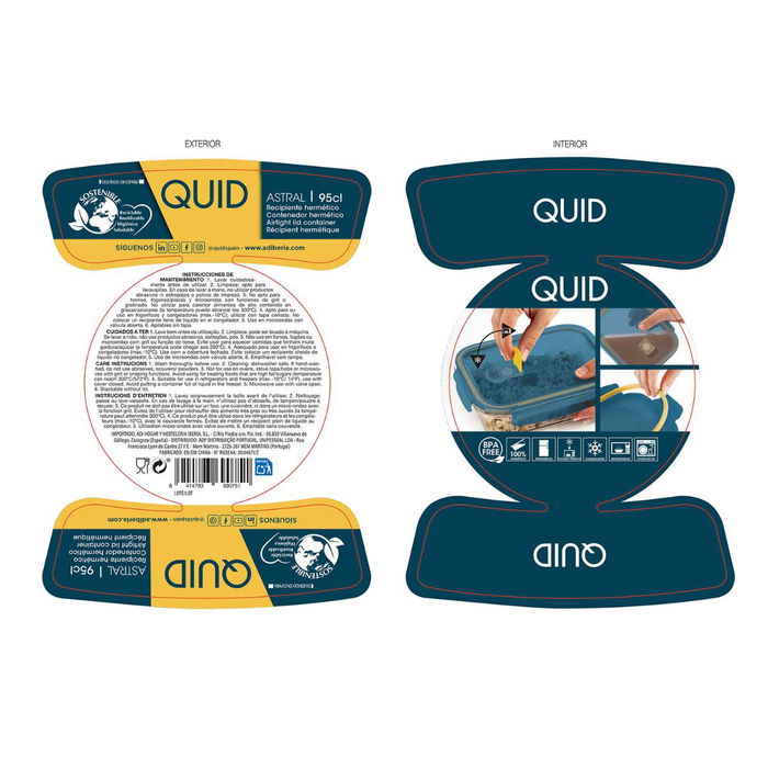 Recipiente Redondo Hermético Vidrio Astral Quid 18x18x8 cm - 95 cL (12 Unidades)