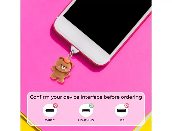 Wondee Funny Lightning Carrot Bear - Charm Protector Decorativo para Puerto de Carga de Smartphone, Compatible con Conector Lightning