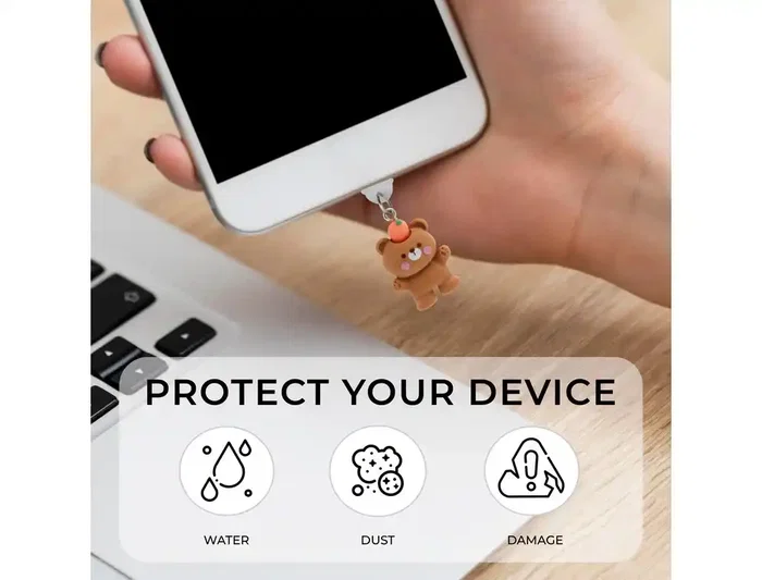 Wondee Funny Lightning Carrot Bear - Charm Protector Decorativo para Puerto de Carga de Smartphone, Compatible con Conector Lightning