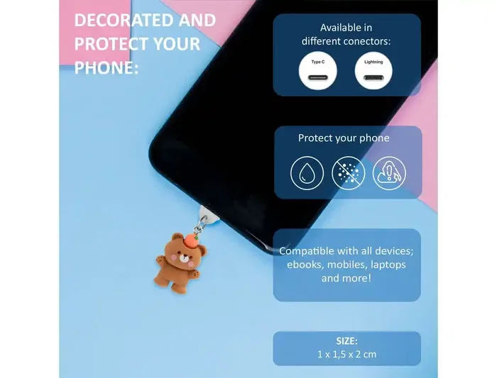 Wondee Funny Lightning Carrot Bear - Charm Protector Decorativo para Puerto de Carga de Smartphone, Compatible con Conector Lightning