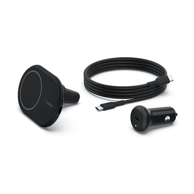 Belkin WIC004BTBK Cargador Inalámbrico para Coche 10W con Soporte Magnético iPhone 13/12 Serie, USB-C 1.2m, Negro