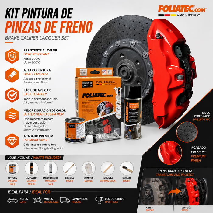 Foliatec Set de Pintura para Pinzas de Freno Rojo Performance 4 Componentes Foliatec Set de Pintura para Pinzas de Freno Rojo Performance 4 Componentes