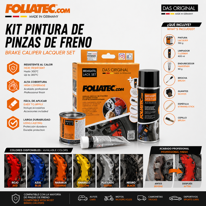 Foliatec Set de Pintura para Pinzas de Freno Rojo Performance 4 Componentes Foliatec Set de Pintura para Pinzas de Freno Rojo Performance 4 Componentes