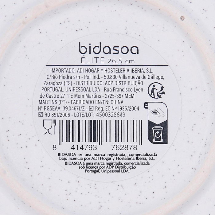 Plato Llano Porcelana Elite Bidasoa 26,5 cm (12 Unidades)