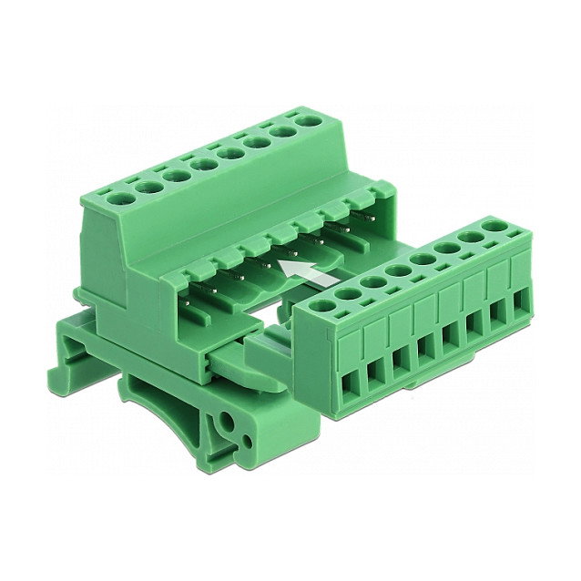 DeLOCK 66081 Terminalblock Set 8 Pin con Rastermaß 5,08 mm para Hutschienen, Verde, 320 V, Plástico