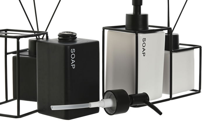 DKD Home Decor Dispensador de Baño Blanco y Negro Dolomita Metal 8 x 17 x 14.5 cm Set de 2