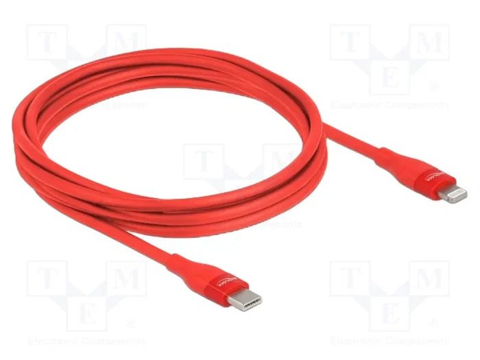DeLOCK Cable de datos y carga USB Type-C a Lightning de 2 m, Rojo, MFi