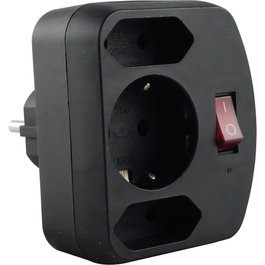 Rev Adaptador de 3 tomas con interruptor negro