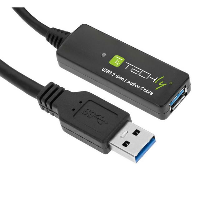 Techly Cable Extensor USB 3.2 SuperSpeed+ 10m Negro Señal Extender, Transfiere Datos hasta 5 Gbps