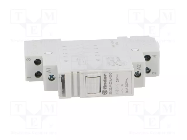 FINDER Relé de instalación 20.23 biestable 24V DC 16A NC+NA