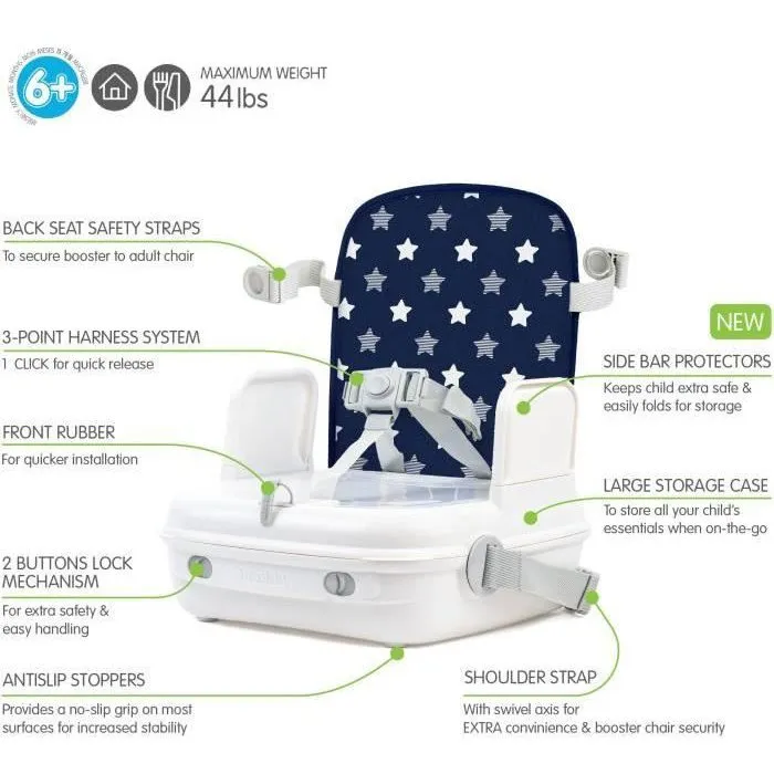 Benbat Silla Elevadora para Bebé Portátil, Lavable y Plegable para Mesa de Comedor con Arnés de Seguridad Ajustable - Azul Marino