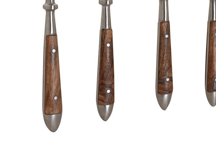 DKD Home Decor Cubertería 16 Piezas Inox y Acacia Natural Plateado 2 x 20 x 4.5 cm