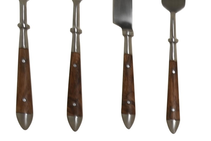 DKD Home Decor Cubertería 16 Piezas Inox y Acacia Natural Plateado 2 x 20 x 4.5 cm