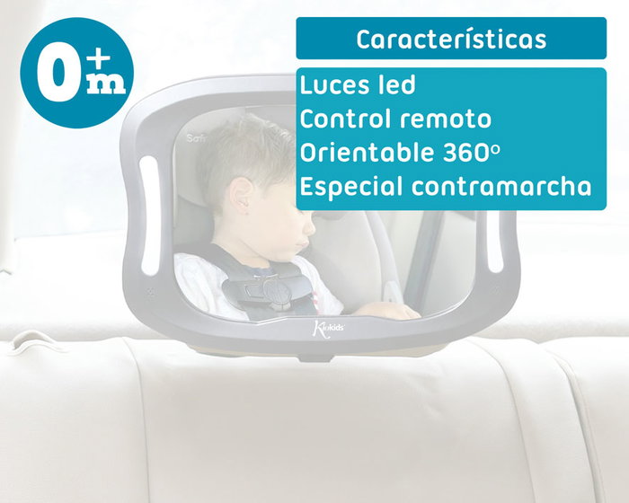 KioKids Espejo Retrovisor Contramarcha con LED y Control Remoto para Coche