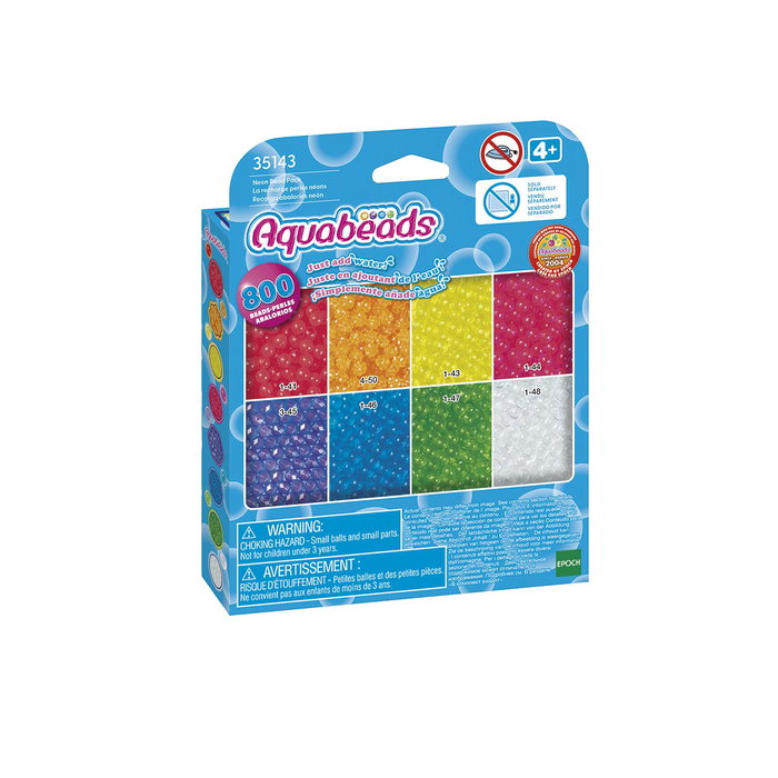 Aquabeads Recarga de Abalorios Neón 35143, Set de 800 Cuentas para Manualidades en 8 Colores Incluye Cuentas Clásicas, Poligonales y Estrella +4 Años