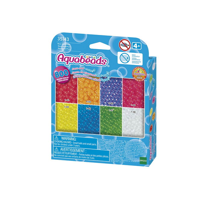 Aquabeads Recarga de Abalorios Neón 35143, Set de 800 Cuentas para Manualidades en 8 Colores Incluye Cuentas Clásicas, Poligonales y Estrella +4 Años